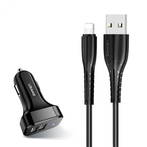 USAMS car charger 2xUSB c13 2.1A lightning black NTU35LC13TZ