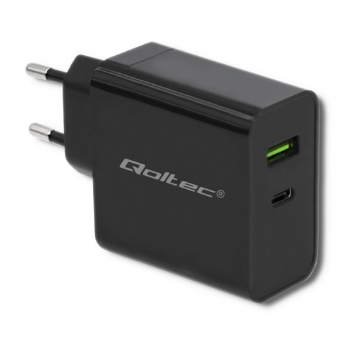 Qoltec Charger | 45W | 5-20V | 2.25-3A | USB typ C PD | USB | Black
