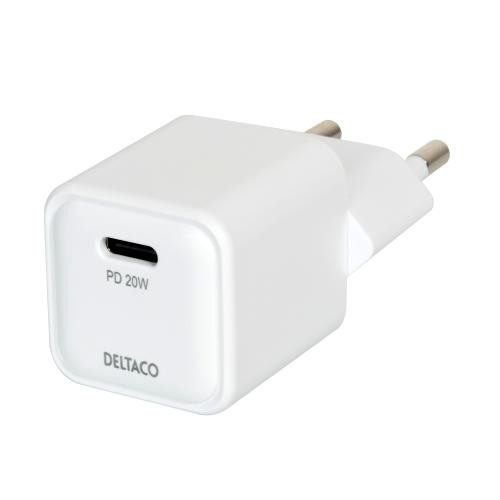 DELTACO USB-C mini wall charger, 1x USB-C, PD 20 W, white / USBC-AC150