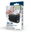 Gembird GaN Charger USB-A USB-C LCD 30W PD QC3.0 black