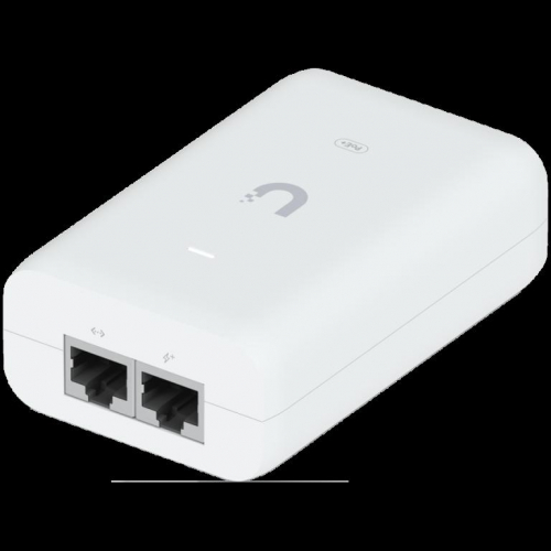 UBIQUITI PoE+ Adapter; Delivers up to 30W of PoE+; Additional power drives devices such as U6 LR, U6 Enterprise, Camera DSLR, and other PoE+ devices; Surge, peak pulse, and overcurrent protection; Contains RJ45 data input, AC cable with earth ground,