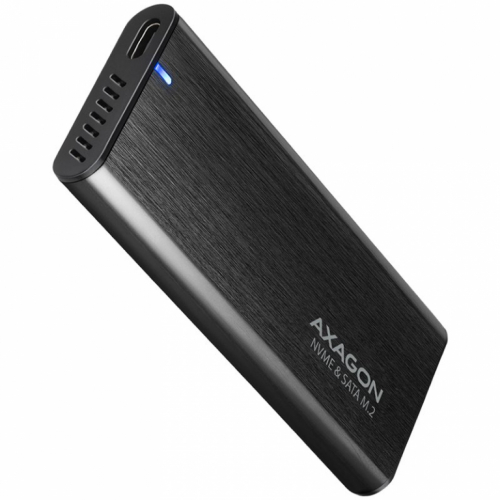 Axagon External USB-C 3.2 Gen 2 metal box for M.2 NVMe & SATA SSD disks. Screwless.