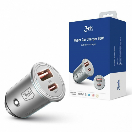 3MK Car charger 30W PD 1xUSB-C+USB-A