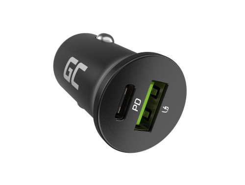 Green Cell GC CADM-GC-38AC - USB-Ladegeraet 38 W 1x USB-C USB-A schwarz Flashlight, GPS, Headphones, Mobiiltelefon, Navigator, Other, Portable speaker, Power bank, Smartphone, Smartwatch, Tablet, Universal Black Cigar lighter Fast charging Auto, Indoor