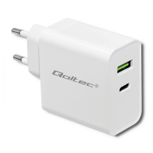 Qoltec Charger | 45W | 5-20V | 2.25-3A | USB typ C PD | USB | White