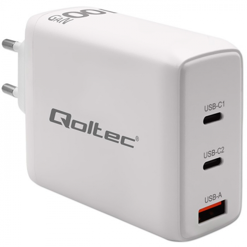 Qoltec GaN 100W charger,5V 20V 1.5A 3A,2xUSBC PD,1xUSB