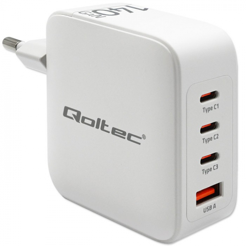 Qoltec GaN 140W charger 5V 20V 2.5A 5A,3xUSB C PD,1xUS