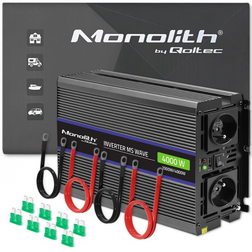 Qoltec Monolith 4000 MS Wave Voltage Converter | 12V to 230V | 2000/4000W | USB