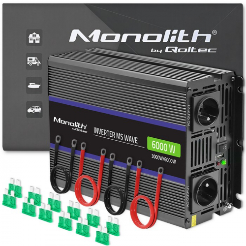 Qoltec Monolith 6000 MS Wave Voltage Converter | 12V to 230V | 3000/6000W | USB