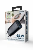 Gembird - Power adapter - 65 Watt - 4.8 A - Quick Charge 3.0 - 3 output connectors (USB, 24 pin USB-C) - black 