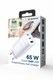 Gembird - Power adapter - 65 Watt - 4.8 A - Quick Charge 3.0 - 3 output connectors (USB, 24 pin USB-C) - white 