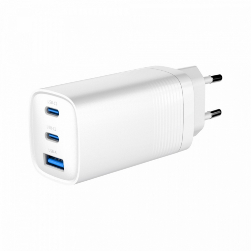 Gembird Power Delivery Charger 1xUSB-A (27W) 2x USB-C (65W port1) GaN 65W White QC3.0 PD 