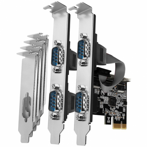 PCI-Express card with four serial ports 250 kbps. ASIX AX99100. Standard & Low profile.