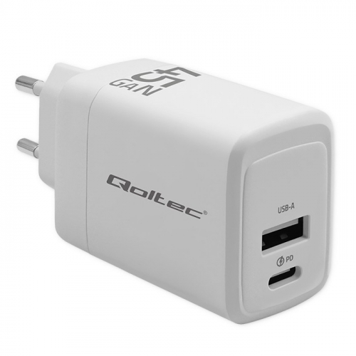 Qoltec GaN 45W charger 5V 20V 1.5A 3A,1xUSB C PD,1xUS