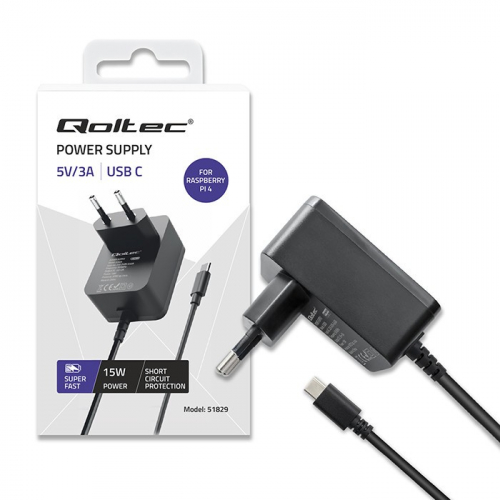 Qoltec Super FAST PD charger for Raspberry PI4,USB C