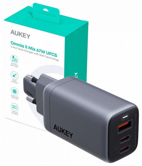 AUKEY PA-B6U OmniaMix II GaN 3xUSB (2xUSB C + 1xUSB A) 67W QC PD AFC SCP PPS UFCS