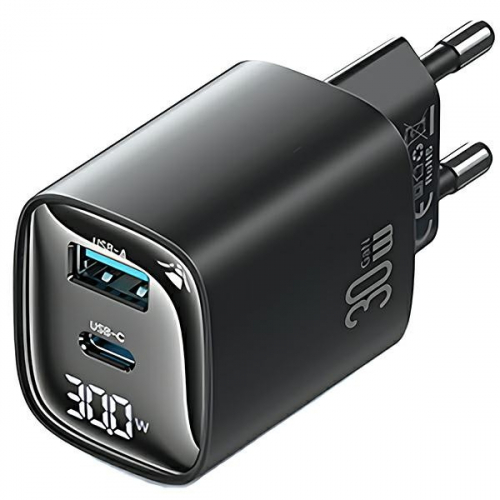 USAMS Charger 30W GaN LED USB+USB-C CC229 Black