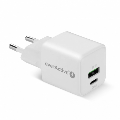 everActive PHONE CHARGER GAN 1X US B, 1X USB-C 20W WHITE