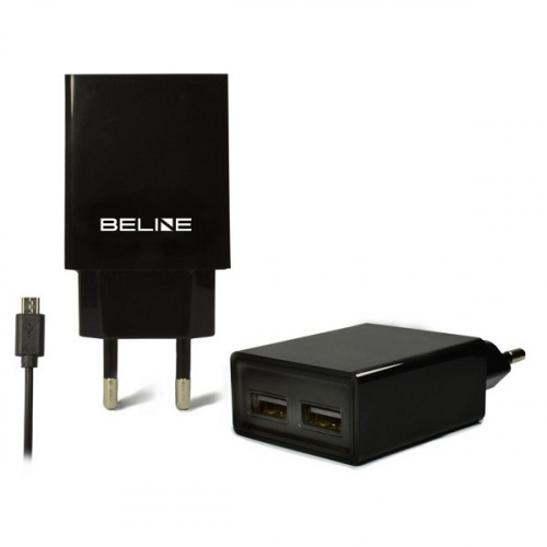 Beline Travel charger 2xUSB + microUSB 2A black