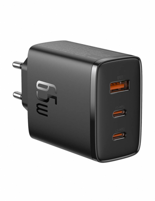 Baseus OS-Cube 3 Pro 2xUSB-C + USB Wall charger, 65W (black), GAN5 for laptops, phones, tablets