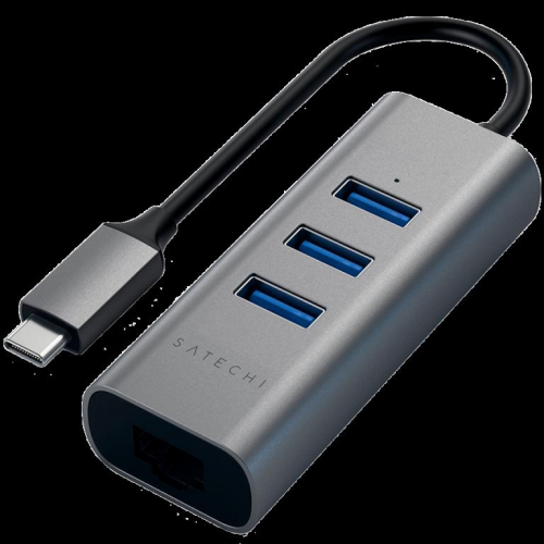 SATECHI Type-C 2-in-1 USB 3.0 Aluminum 3 Port Hub and Ethernet Port Space Gray