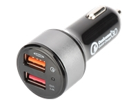 EDNET USB Car Charger Quick Charge 3.0 2 Ports Input 12-24V Outputs 3-6.5V/3A 5V/2.4A