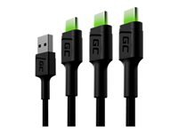 GREENCELL 3x Cable GC Ray USB-C 120cm green LED backlight Ultra Charge QC 3.0