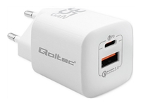 QOLTEC 50763 GaN ULTRA 35W charger / 5-20V / 2.25 3A / 1 x USB type C PD / 1x USB / White