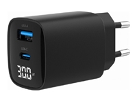 GEMBIRD 2-port 30W USB fast charger USB Type-C + USB-A LCD black