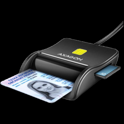 Compact desktop USB contact Smart/ID & SD/microSD/SIM card reader with long USB-A cable.