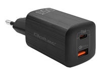 QOLTEC 50766 GaN ULTRA 65W charger / 5-20V / 2.25 3.25A / 1 x USB type C PD / 1x USB / Black