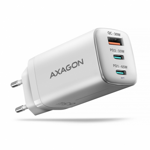 Axagon ACU-DPQ65W mobile device charger Mobiiltelefon, Netbook, Laptop, Smartphone, Smartwatch, Tablet, Universal White AC Fast charging Indoor