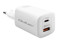 QOLTEC 50765 GaN ULTRA 65w charger / 5-20V / 2.25 3.25A / 1 x USB type C PD / 1x USB / White