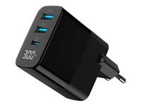 GEMBIRD 3-port 30W GaN USB fast charger 2x USB-A + USB -Type-C LCD black