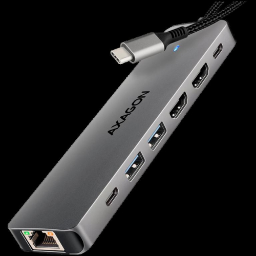 AXAGON HMC-7HX2 USB-C 3.2 Gen 1 hub, 2x USB-A + 1x USB-C, 2x HDMI 4K 60Hz, GLAN, PD 100W, 15cm USB-C cable