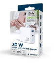 Gembird GaN USB-A USB-C Charger LED 30W PD QC3.0 white