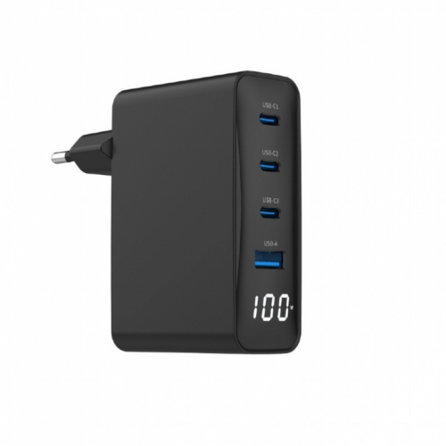 Gembird Universal charger 100W GaN 1xUSB-A 3xUSB-C fast charger LCD black