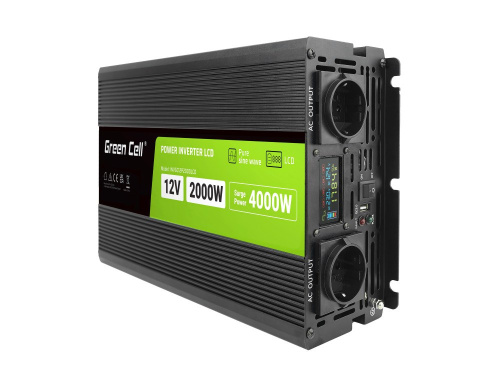 Green Cell PowerInverter LCD 12V to 230V 2000W/40000W car inverter with LCD display - pure sine wave