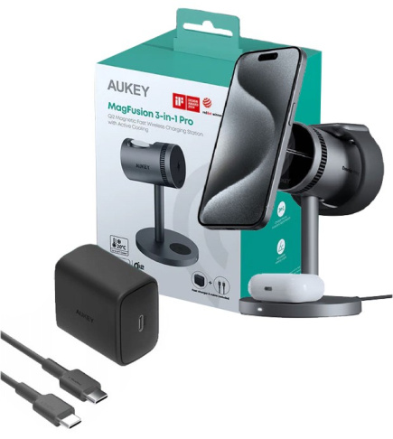 AUKEY Cooling 3in1 Wireless Charger LC-MC311A 15W Qi2 MagSafe + 30W PD Power Adapter