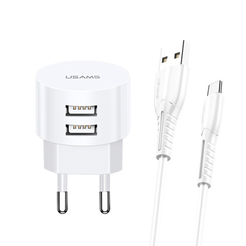 USAMS Charger t20 2XUSB 2,1A USB-C Kable Round