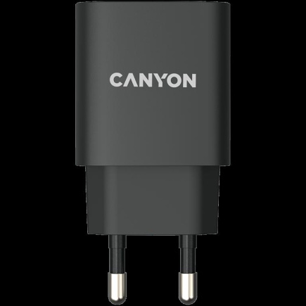 CANYON H-20, PD 20W Input: 100V-240V, Output: 1 port charge: USB-C:PD 20W (5V3A/9V2.22A/12V1.67A) , Eu plug, Over- Voltage ,  over-heated, over-current and short circuit protection Compliant with CE RoHs,ERP. Size: 80*42.3*30mm, 55g, Black