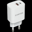 CANYON H-20-04, PD 20W/QC3.0 18W WALL Charger with 1-USB A+ 1-USB-C   Input: 100V-240V, Output: 1 port charge: USB-C:PD 20W (5V3A/9V2.22A/12V1.67A) , USB-A:QC3.0 18W (5V3A/9V2.0A/12V1.5A), 2 port charge: common charge,  total 5V, 3A, Eu plug  , Over-