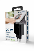 Gembird Power Delivery Charger USB-A USB-C 20W Black