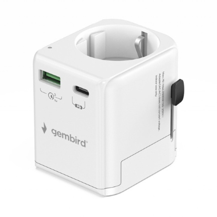Gembird Grounded universal trave l adapter 20W
