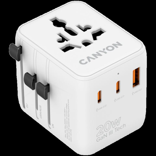 CANYON Travel Adapter OnTour 20 EU/UK/US/AUS 20W  Белый