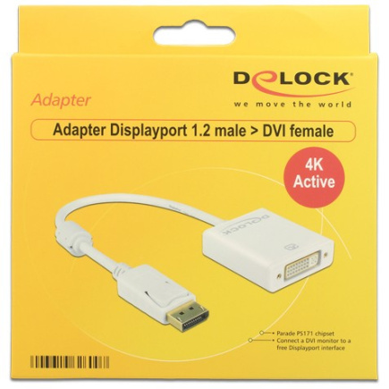 DELOCK Adapterkabel DisplayPort 1.2 Stecker > DVI 24+5 Buchse weiss 4K Aktiv