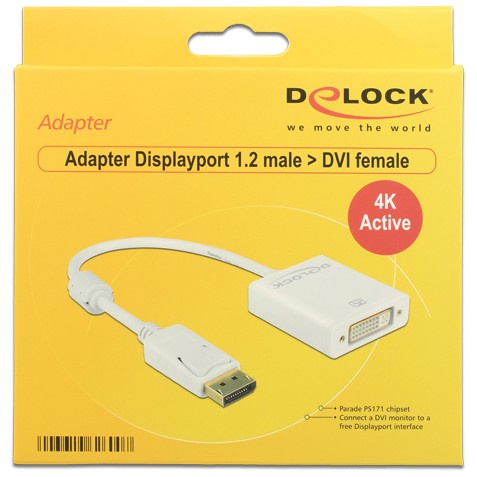 DELOCK Adapterkabel DisplayPort 1.2 Stecker > DVI 24+5 Buchse weiss 4K Aktiv