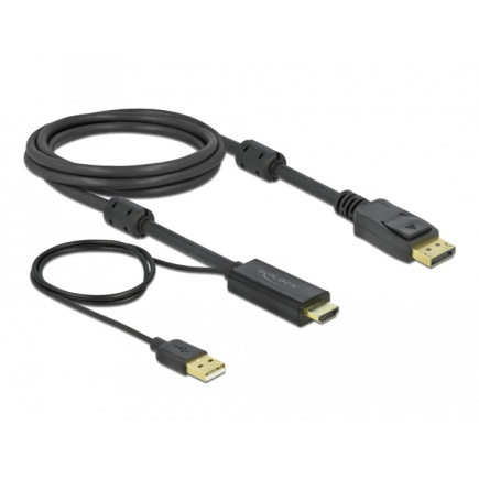 DELOCK HDMI M DisplayPort M 4K cable 2m powered by USB A M Black
