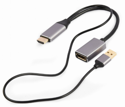 Adapter - HDMI male to DisplayPort female / USB powered - 10 cm - black - active, 4K60Hz support 
