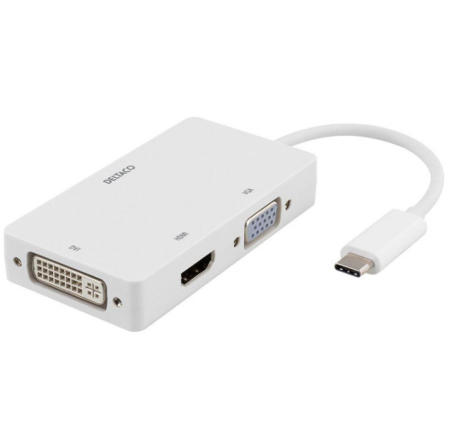 USB-C to HDMI / DVI / VGA adapter, 4K, DP Alt Mode, white DELTACO / USBC-HDMI15